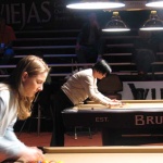 Ready, set, rack! WPBA President Kim White of Texas and Val Finnie of Scotland rack in the first round.